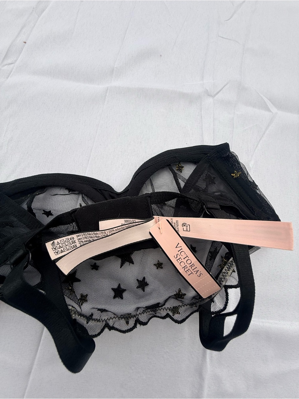 #80 NWT! Victoria's Secret Black Star Mesh Underwire Bra -size(32DD)